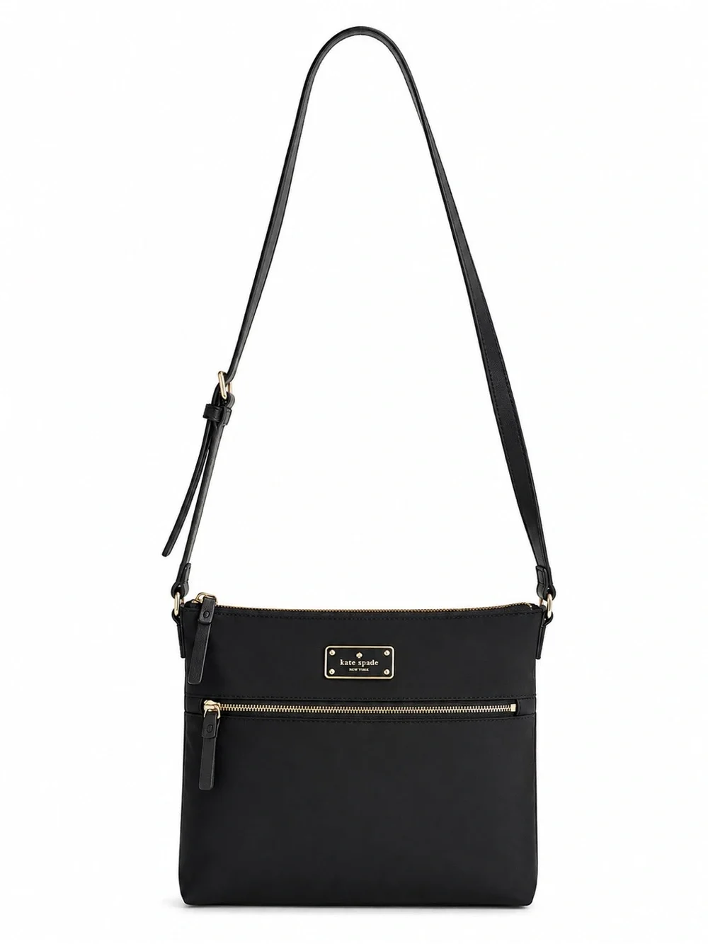Kate Spade Black Nylon Crossbody Shoulder Bag Gold Zip Pocket Adjustable Strap